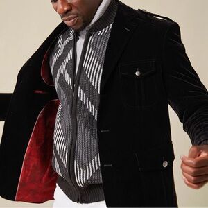 Inserch Velvet Military Black Blazer In Size 2XL